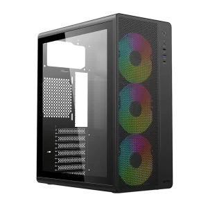 Gabinete Media Torre | Essen Pro X GM767 | Max MB ATX | 1x USB Tipo C 3.1 + 1x USB 3.0 + 1x USB 2.0 + 3x Ven RGB | Panel Izq Cristal + Frente Mesh | Elite | Negro