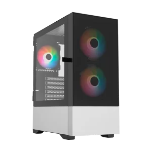 Gabinete Gamer Media Torre | Nitrox Aircool 5500 ABW | ATX Frente Malla 350 x 200 x 440mm GPU hasta 320mm 1xUSB 3.0 + 1xUSB 2.0 + 1x Tipo C + 3+1 Fan ARGB | Negro y Blanco
