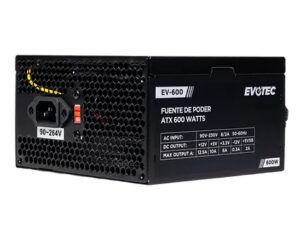 FUENTE DE PODER EVOTEC EV-600 600W / 24 PINES / 2 SATA / FLOPPY / MOLEX / PAQUETE INDIVIDUAL / EV-600
