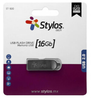 MEMORIA USB STYLOS STMUS516B 16GB / ST500 / USB 2.0 / METAL PLATA / STMUS516B