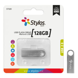 MEMORIA USB STYLOS STMUSB5B 128GB / ST100 / USB 2.0 / METAL PLATA / STMUSB5B