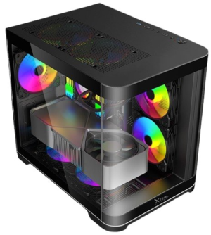 GABINETE XZEAL / XZGAMC3B / CURVO / M-ATX/ITX / CRISTAL / 3*VENT RGB / SIN FUENTE / NEGRO