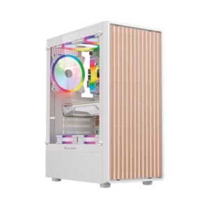 GABINETE BALAM RUSH(BR-943970)DRAGONFLY WOOD GM580,ATX, SIN FUENTE,USB A 3.0,USB A 2.0,4 FAN ARGB,PANEL CRISTAL+FRENTE TIPO MADERA,BLANCO