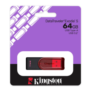 MEMORIA USB KINGSTON (KC-U3C64-7TR) 64GB, DATA TRAVELER EXODIA S PLASTICA, ROJO USB 3.2