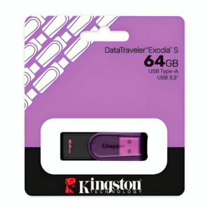MEMORIA USB KINGSTON (KC-U3C64-7TP) 64GB, DATA TRAVELER EXODIA S PLASTICA, MORADO USB 3.2
